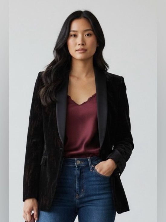 Alice + Olivia Jackets & Blazers - Alice + Olivia Black Velvet Evening Statement Jacket Shawl Satin Collar Size 8